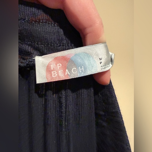 FP BEACH wide leg ribbed stretchy pull on pants lounge black size small - Picture 11 of 13